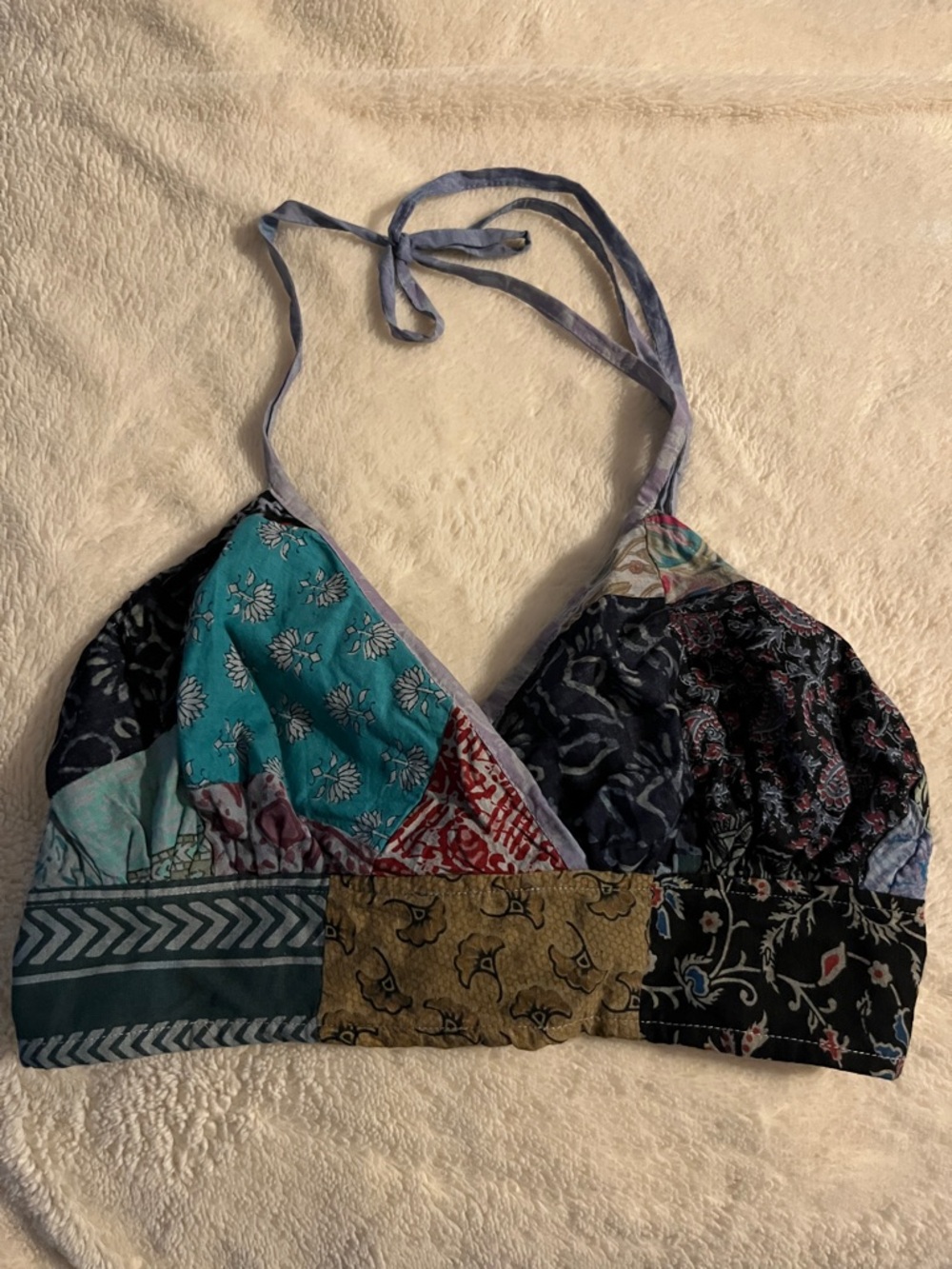Bohemian Patchwork Halter Camisole - Teal & Black